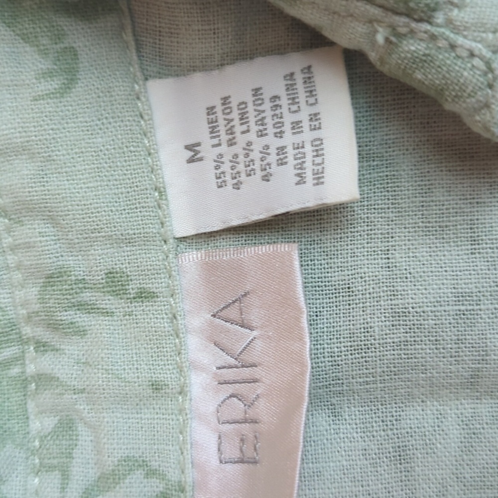 Linen Blend Green Floral Short Sleeve Shirt - Picture 3 of 9